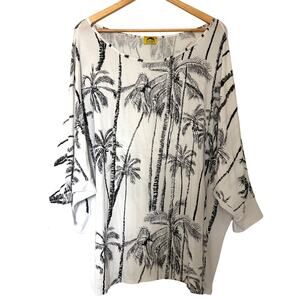 Kealopiko Palm Tree Print Dolman Sleeve Tunic Top Size XL White Black